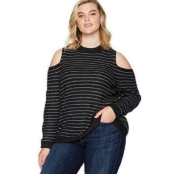 Lucky Brand Cold Shoulder Striped Wool Pullover 3X - Picture 1 of 7